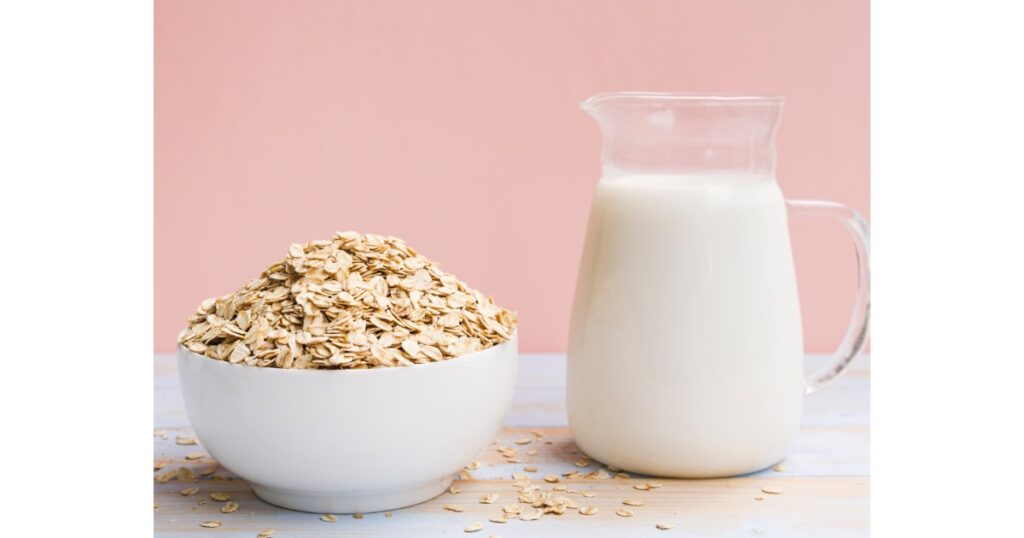 breakfast with oatmeal bowl milk